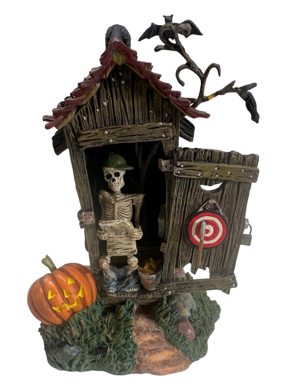 Vintage Dept 56 Haunted Outhouse Snow Village Halloween Lighted Skelton